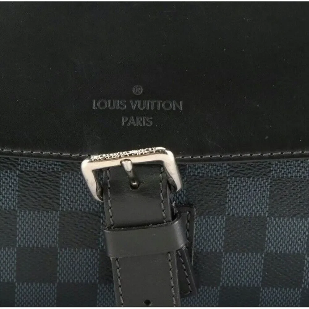 Authentic‎ Louis Vuitton Newport Messenger Bag MM in Damier Cobalt Coated Canvas
